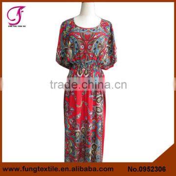 0952306 Newest India Style Woman Round Collar Maxi Flower Kaftan Caftan