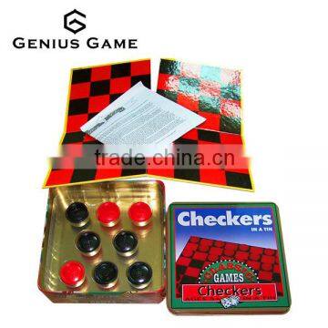 Classic checker game in tin cage