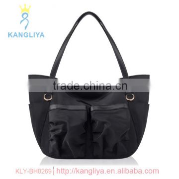 European style nylon black tote bag women mummy handbag with front pocket decorative big size bags