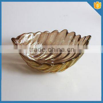 New design Leaf shape Gold glass fruit plate