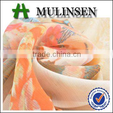 Mulinsen textile polyester flower printing chiffon semi transparent fabric