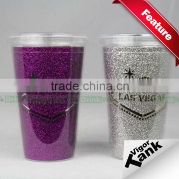 Double Walled Plastic Party Cup, Glitter Paper Inside