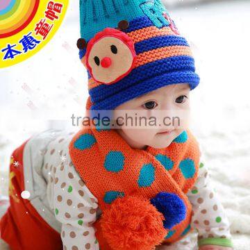 MZ3063 Autumn winter wool knitted cute warm baby boys girls kids hat scarf suits