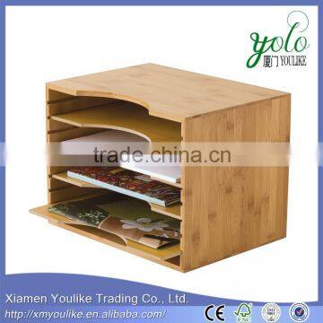 Bamboo Wood 4 tiers File Organizer with Adjustable Dividers