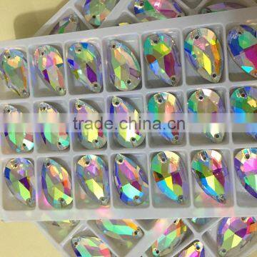 factory selling nice box packing 17x24mm teardrop AB crystal fancy sew on stone