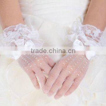 White Mesh Structure Satin Gloves Bridal Satin Gloves