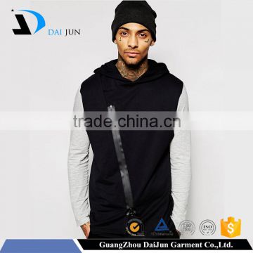 Guangzhou OEM New Design PU Zipper Cotton Black And Grey Men Plain Two Tone Hoodies