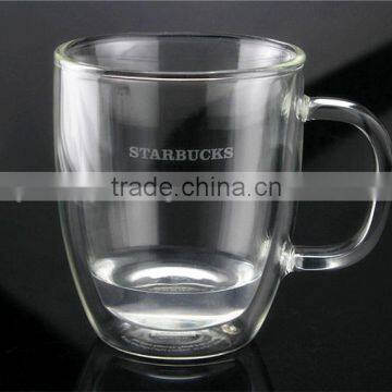 Hot selling double wall glass , double wall glass coffee mugs ,double wall drinking glass with handle