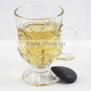 Factory outlets embossed design flower drinking glass cup