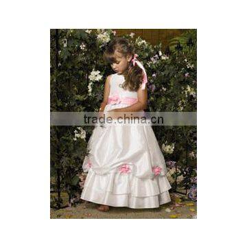 A-Line/Princess Scoop Neck Cap Sleeves Ankle-Length Organza Flower Girl Dress With Bow(s) Cascading Ruffles photo-6