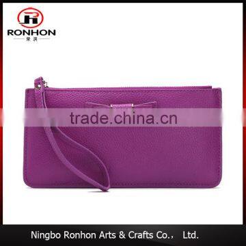 simple design PU leather ladies wallet, long zipper hand bag with butterfly decorates