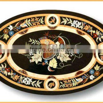 Oval Inlay Pietra Dura Marble Coffee Table Top