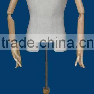 male dress form mannequin with wooden arms and base