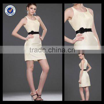 Cheap Champagne Round Collar Chiffon Sash Min Briedsmaid Dress bm00093