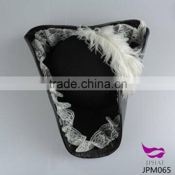 Leather pirate of the caribbean hat triangle pirate hat white lace and feathers