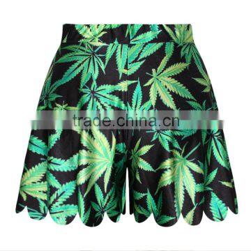 2015 New Hot Women beach shorts Wide leg pants Maple Leaves Digital Print N14-10