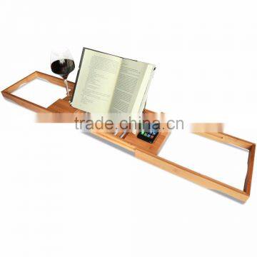 Bamboo Bathtub Caddy With Extending Sides and Adjustable Book Holder photo-5