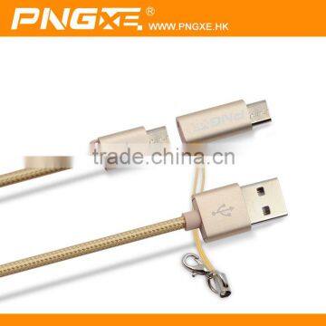 PNGXE Hottest 2.4A very fast charging current 2 in 1 nylon braided micro usb 2.0 cable for iphone and samsung