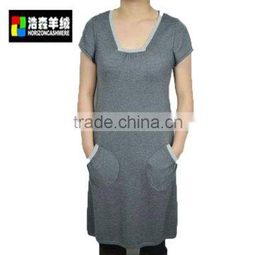 Short Sleeve Silk Cashmere Blended Sweater Dress, Women Grey Cashmere Dress