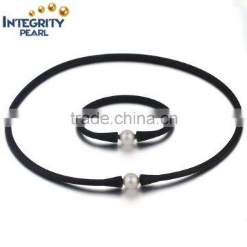 10mm AAA white elestic leather round real culture pearl jewelry set