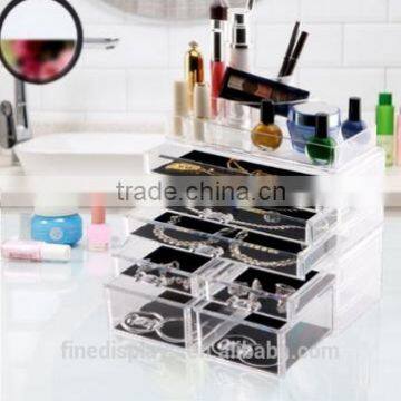 Acrylic Makeup Organizer Jewelry Display Boxes Bathroom Storage Case 3 Pieces Set 7 Drawers(MK-B-0179)