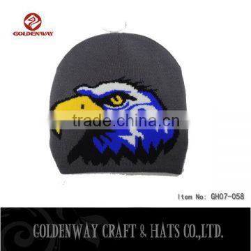 Wholesale man beanie hats with custom woven pattern