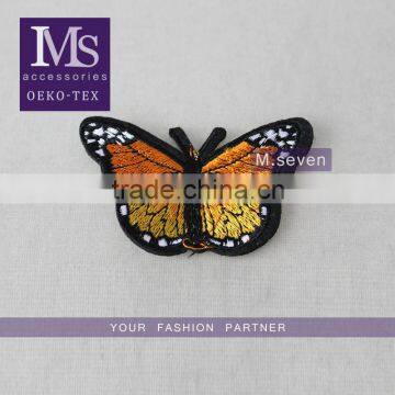 beautiful butterfly in yellow color 100% water soluble embroidery applique patch for shoes