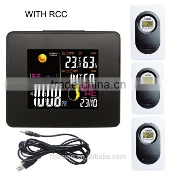 New! RF Wireless Weather Station Clock/ RCC weather station with Backlight weather forcast with 3 transmitters