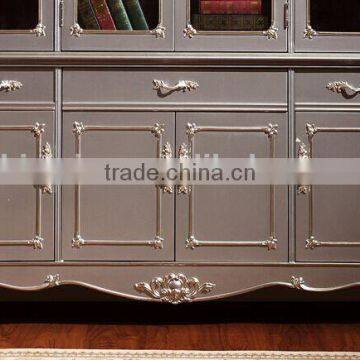 Luxury European Style Bookcase, New Classic Silver Hand Carved Bookshelf, Simple Design Wooden Book Cabinet (BF01-ML015) photo-5