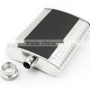 4 OZ Flagon With Black Twill Leather Hip Flask photo-3