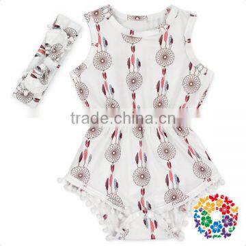 Wholesale New Born Clothes Pineapple Prints Elastic Waist Sleeveless Pom Pom Baby Girls Rompers photo-3