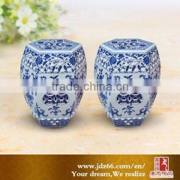 Factory direct sale excellent quality high gloss blue and white ceramic stools for garden decor