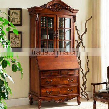 Classic Reproduction Solid Wood Regence Library Bookcase with Writing Table Desk Bureau BF11-05183a