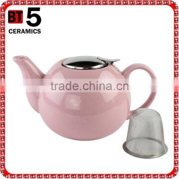 with S/S lid and fliter pink color Ceramic teapot