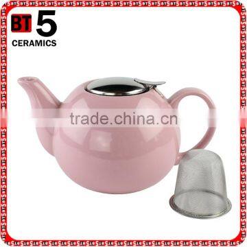 With S/S Lid and Fliter Pink Color Ceramic Teapot