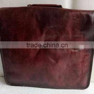 High Quality Classic Design Handmade Vintage Pure Goat Leather Laptop Bag photo-2