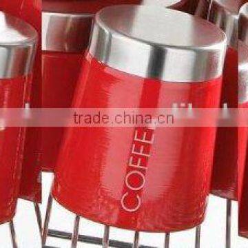 Stainless Steel Lip Set 3 Pcs Tea Coffee Sugar Canisters photo-2