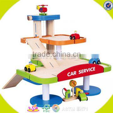 Wholesale fashionable children wooden parking lot toy funny wooden parking lot toy role play wooden parking lot toy W04B021