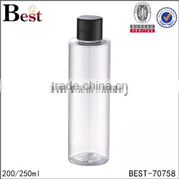 clear round plastic packaging 200ml 250ml flip top cap custom made plastic bottle logo printing OEM