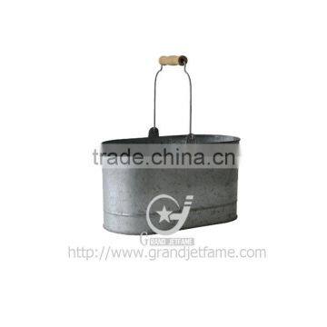 Cheungs Oval Galvanized Bucket with Metal Handles and Wood Grip