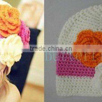 Handmade Crochet Baby Hat Flower Wool Knitted Baby Girls Hats Wholesale