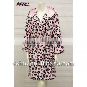 Animal Printed Coral Fleece Satin Hooded bathrobe