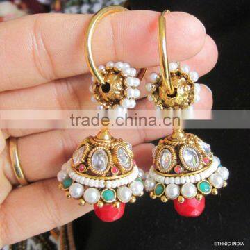 Polki Gold plated dangler Jhumka EARRINGS