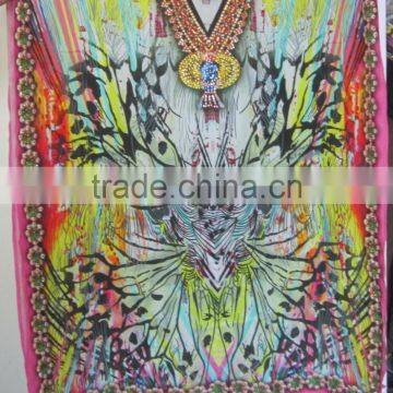 Multicolor CAFTAN Digital Print Crepe Silk LONG Kaftan Tunic Poncho photo-6