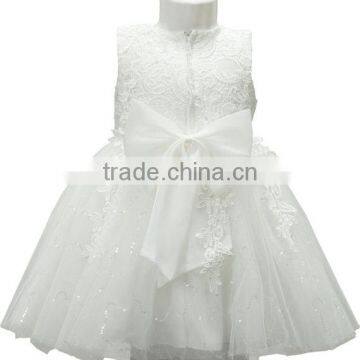 Modest Fashion Plain White Kids Fancy Girls With Bowknot Lace Dress photo-2
