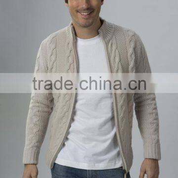 100% Cashmere Cable Knit Full Zip Men's Cardigan