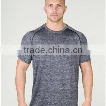 Blank Polyester Spandex Gym T-Shirt Heather Grey Raglan Short Sleeve T Shirt with Coverstitching Mens Sport Dry Fit T Shirt