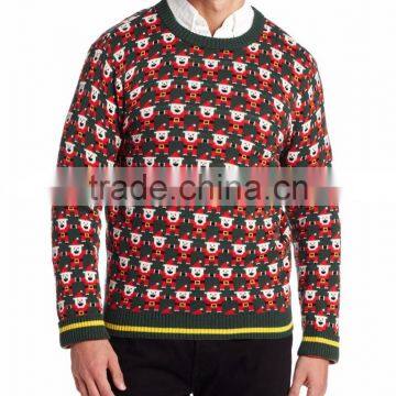 Santa Claus Pattern Ribbed Trim Pattern Men Pullover Christmas Sweater