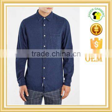 navy blue oxford long sleeve shirt with chest pocket