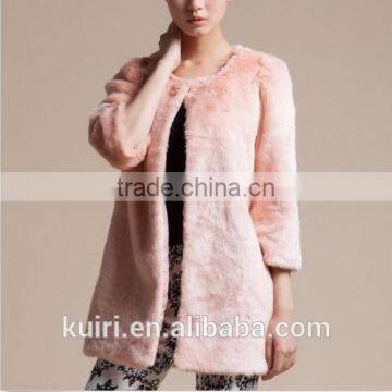 European Style Pure Colour Woman Faux Fur Overcoat Lady Rabbit Fur Witer Fashionable Coat photo-6